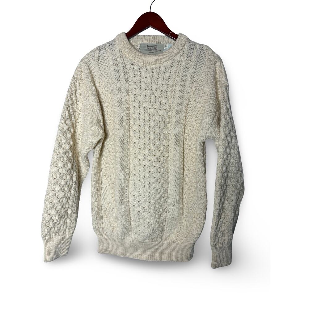 Vintage Aran cream off white fisherman crewneck 100% wool sweater sz S